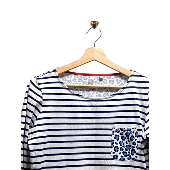 Boden Breton Stipe Leopard Prink Pocket Blouse White Size10 Coastal Spring Cute - Picture 4 of 11